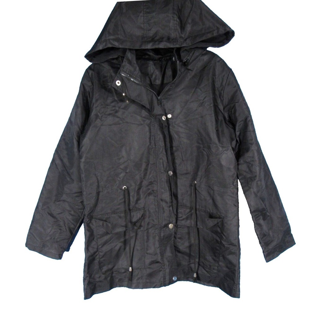 URRU Rain Jacket/Coat BLACK Full Zip MESH LINED Stretch OPTIONAL HOOD Gorpcore S